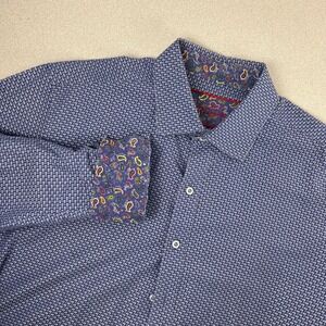 Robert Graham Mens XL Classic Fit Flip Cuff Blue Geometric Pattern‎ Dress Shirt